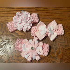 Baby Girl Set of 3 Pink and White Headbands